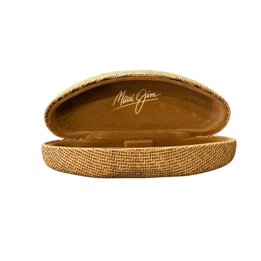 Maui‎ Jim Sunglasses Case Tan Woven Wicker Seagrass Hard Shell Clamshell Brown
